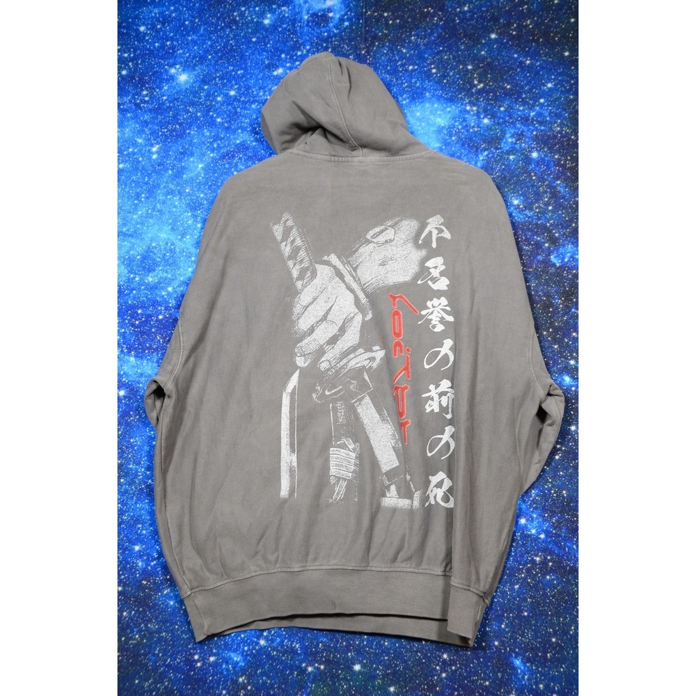 Loiter Anime Samurai Hoodie Mens Large Gray Graphic Pullover Fleece Pocket - Picture 4 of 10